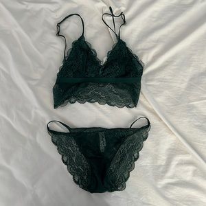 Madewell Liana Longline Bralette Underwear Set XS S Green